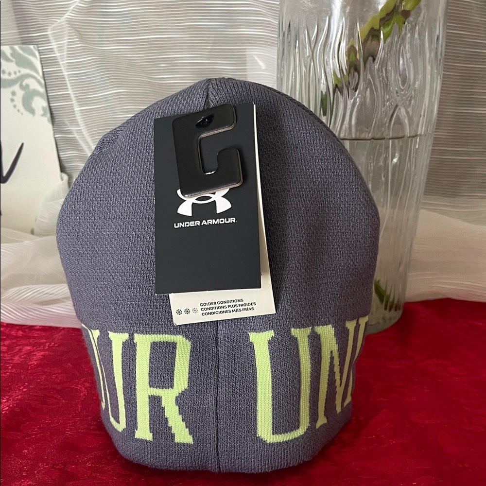 Under Armour Charcoal Beanie with Lime Accents